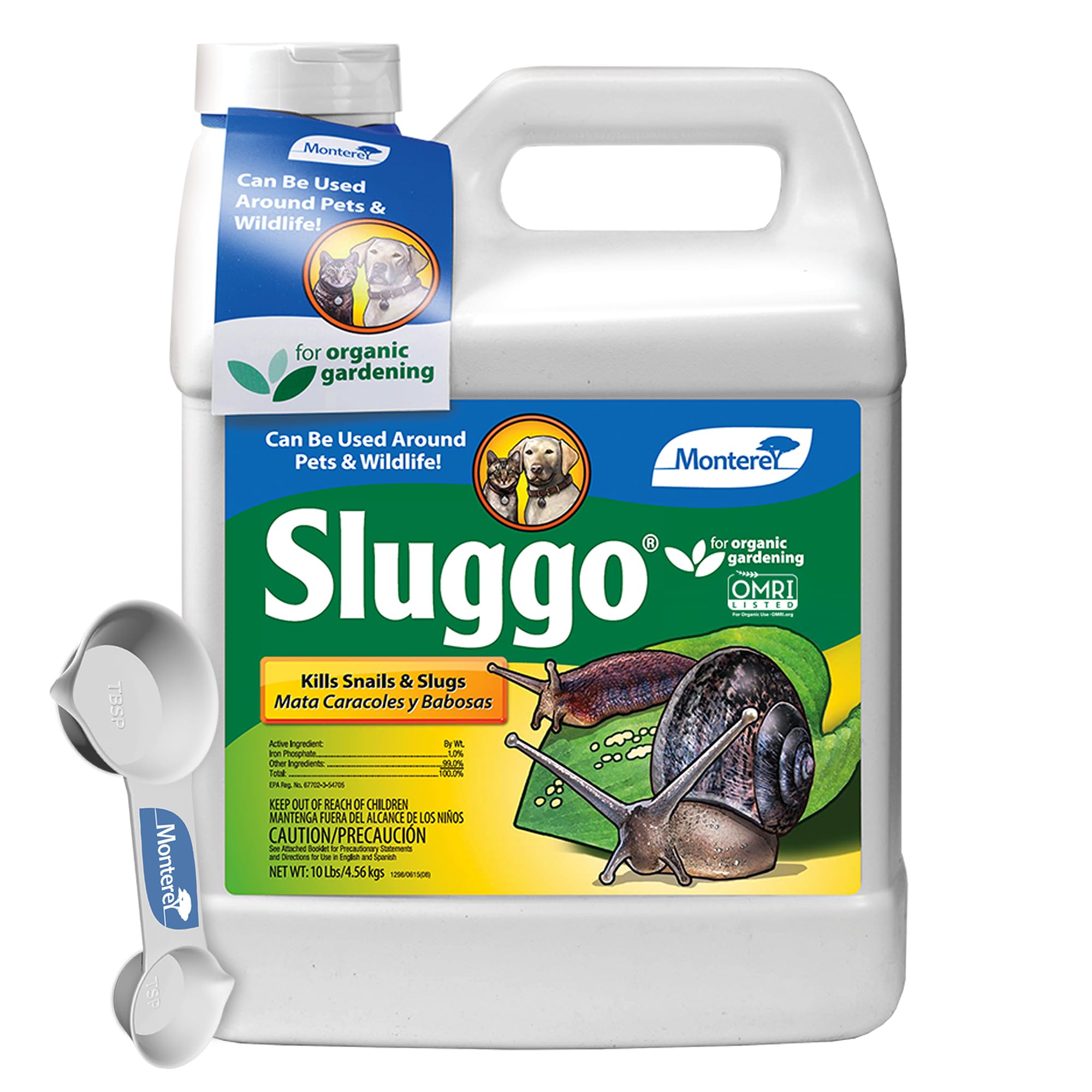 Monterey Sluggo bottle with measuring spoon for precise organic application.