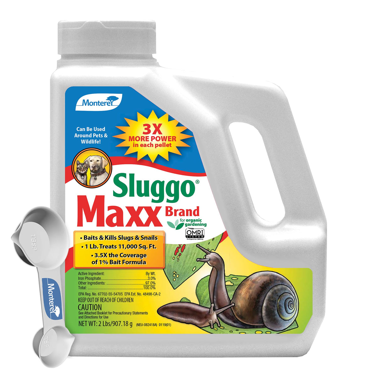 Monterey Sluggo Maxx bottle protecting organic garden from slugs