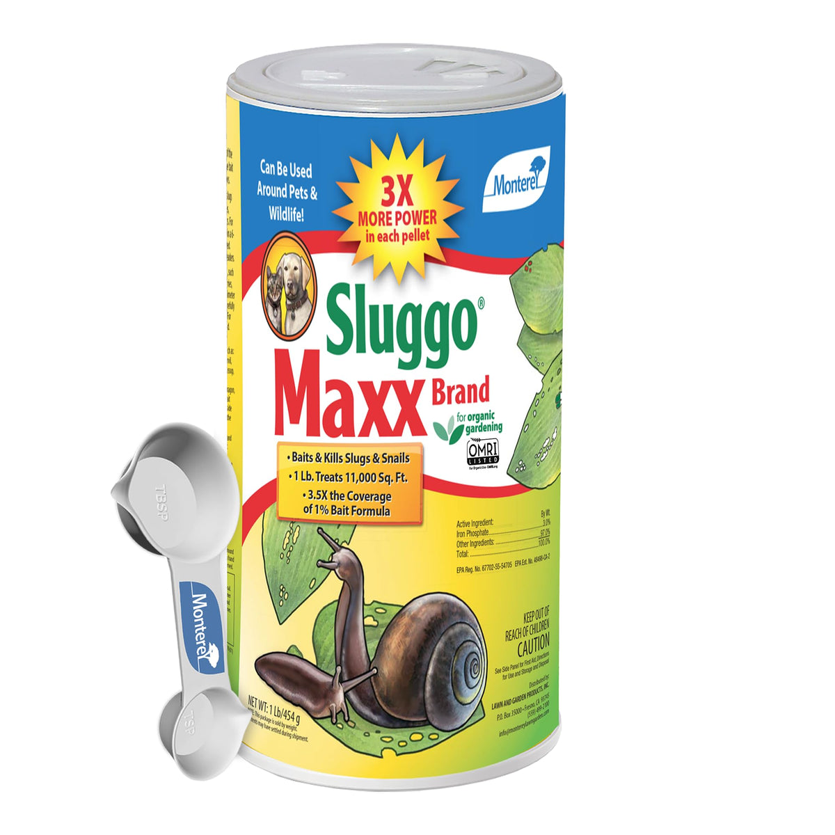 Monterey Slugo Maxx bottle with measuring spoon for precise garden application