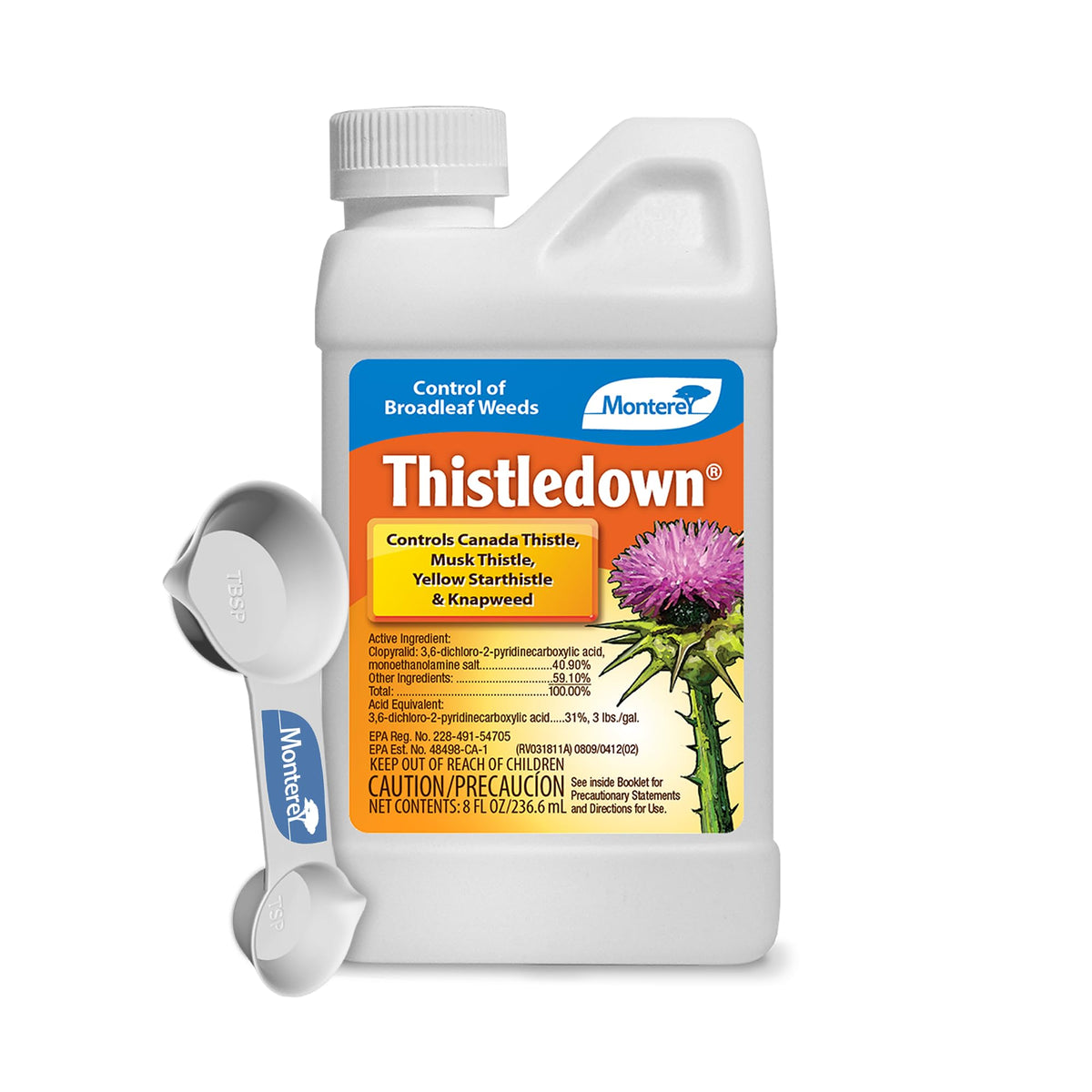 Monterey Thistledown bundle with measuring spoon for precise mixing in pastures.