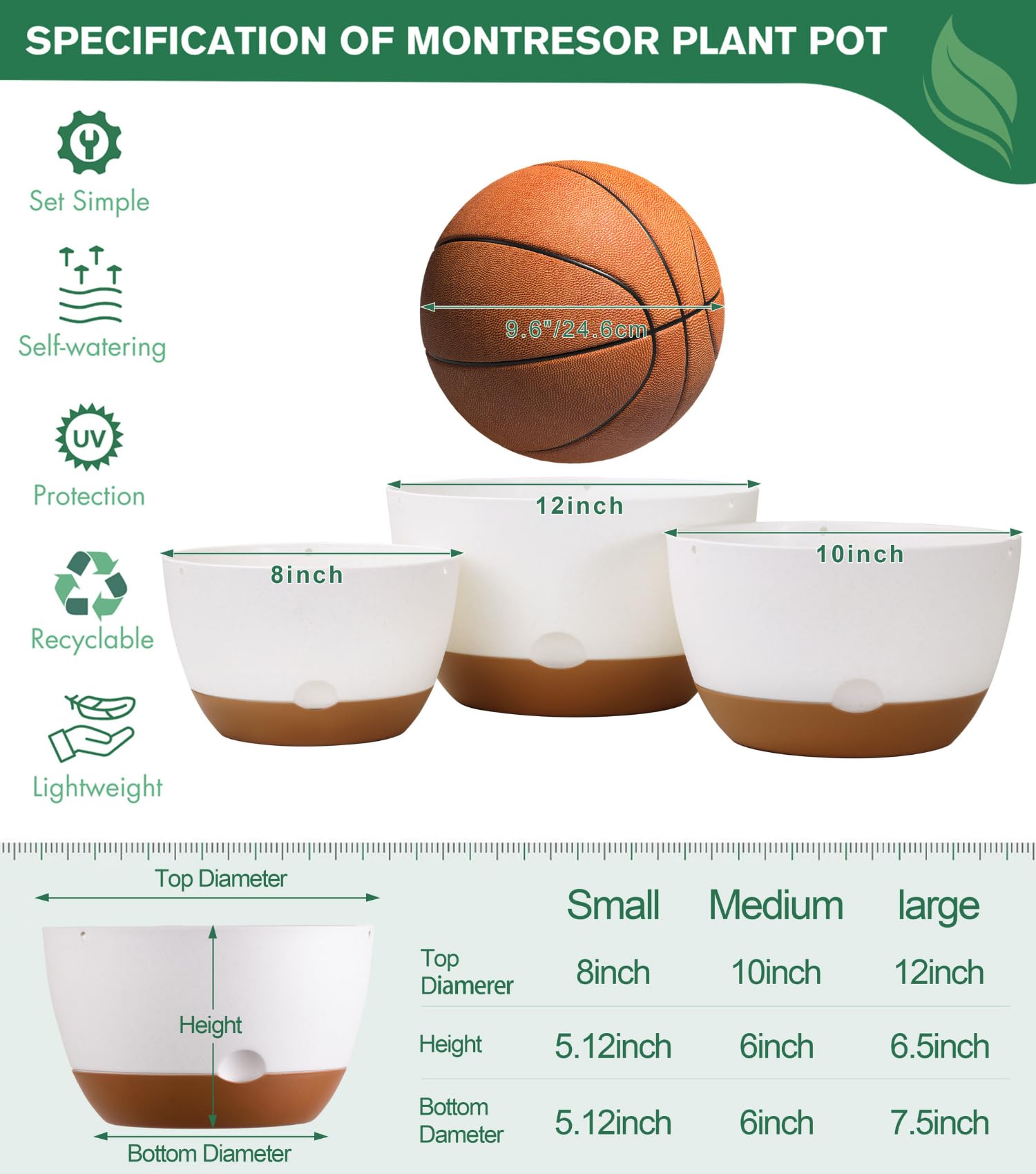 Montresor 12-inch planter showing ventilation and drainage design