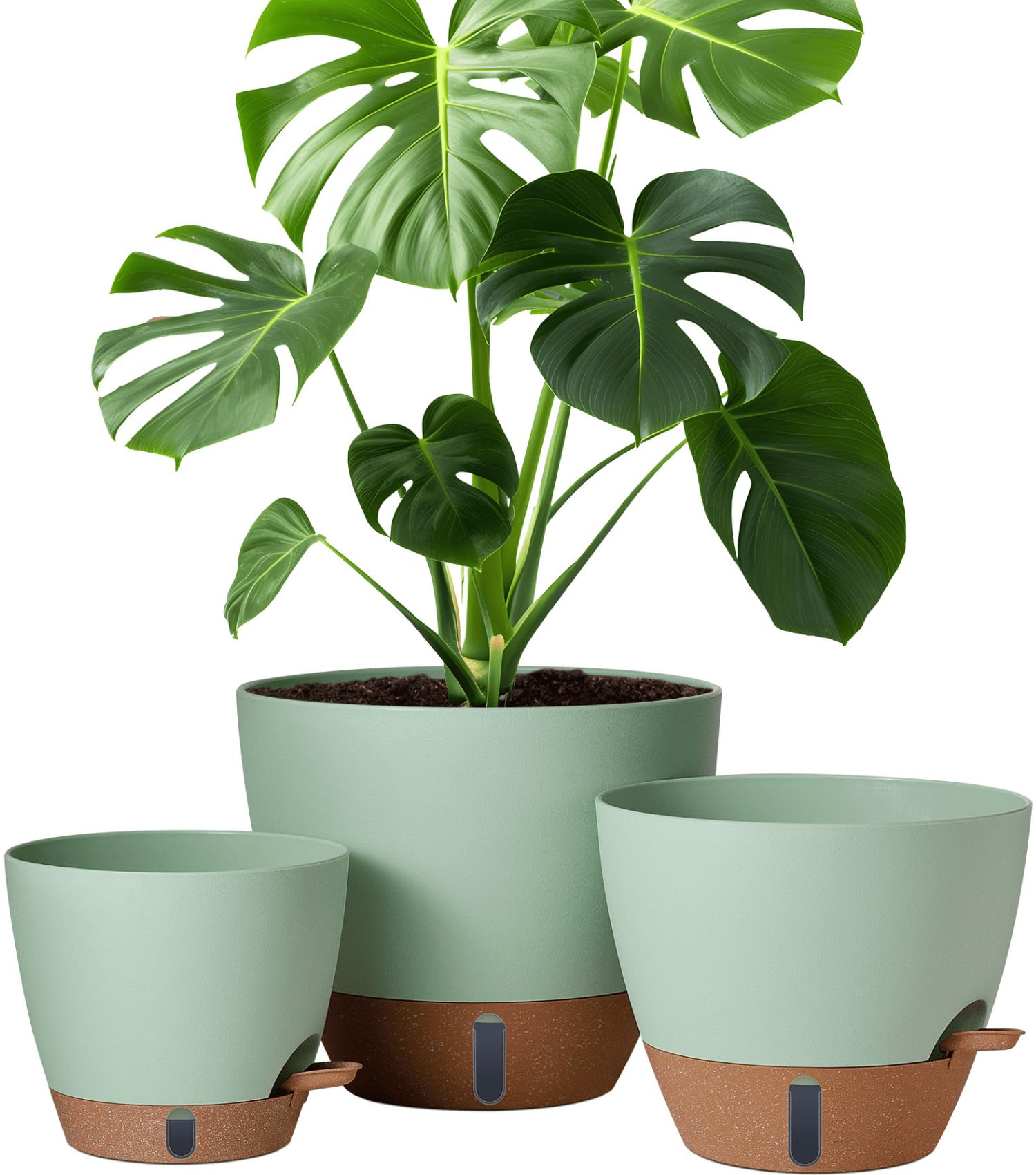 Montresor 12-inch self-watering pot with water window for easy moisture tracking.