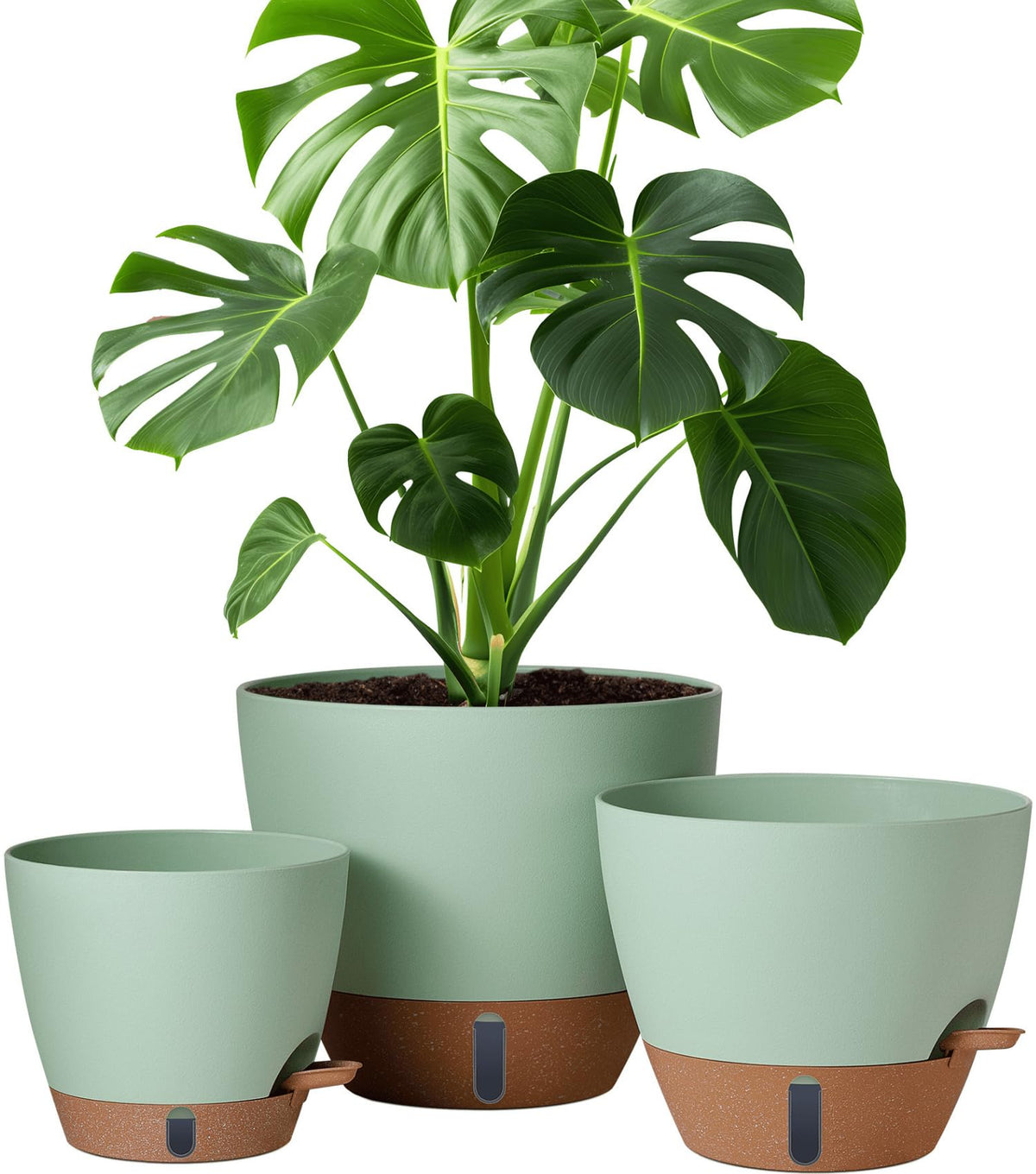 Montresor 12-inch self-watering pot with water window for easy moisture tracking.