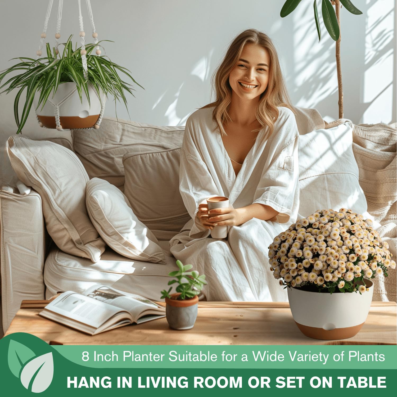 Montresor 8-inch hanging pots are outdoor-ready and weather resistant.