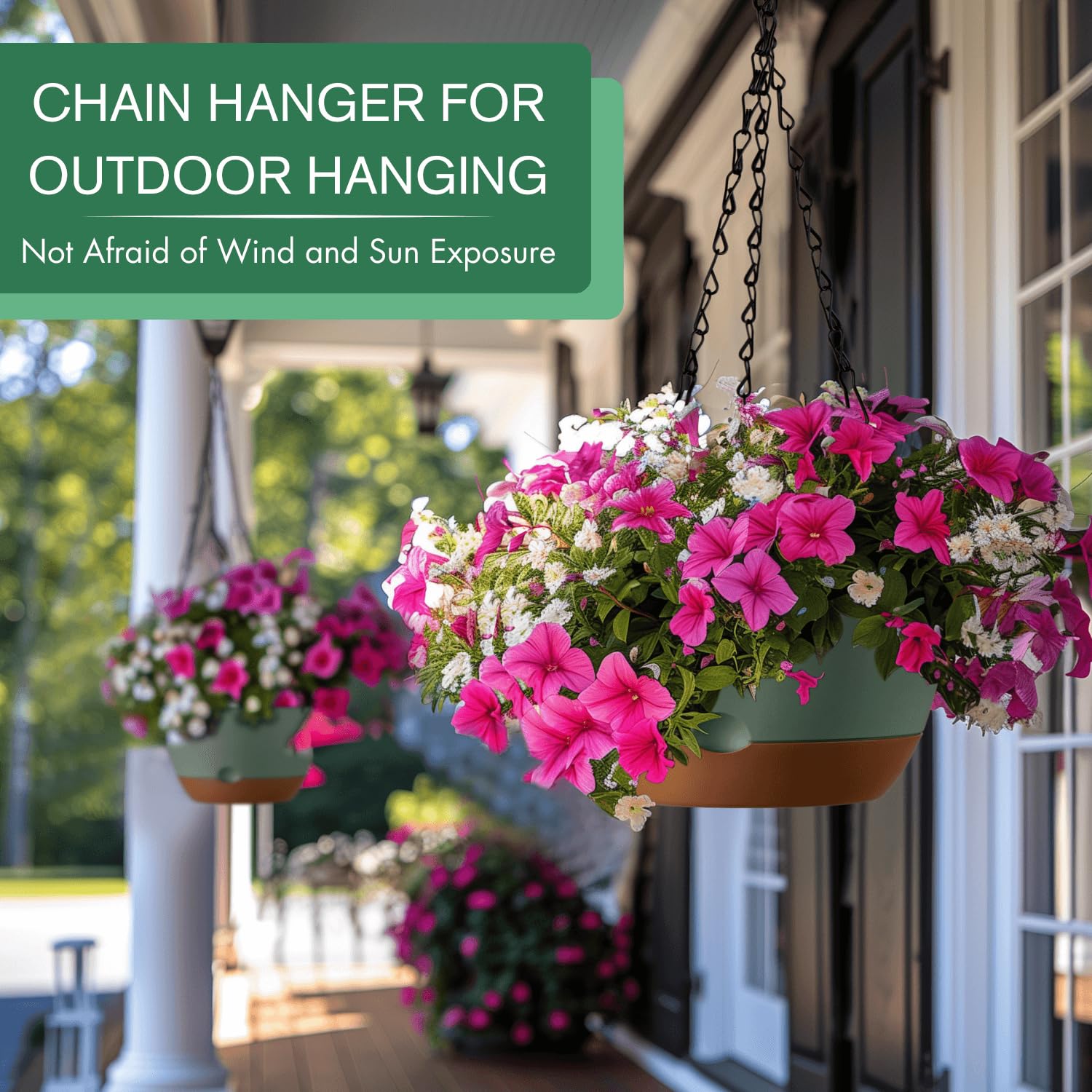 Montresor 8-inch hanging pot with sturdy weather-resistant plastic for outdoor use