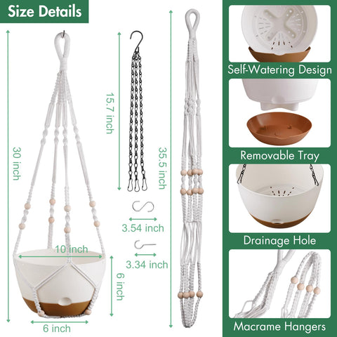Montresor hanging planters with flexible hangers: metal hook for outdoor resilience.