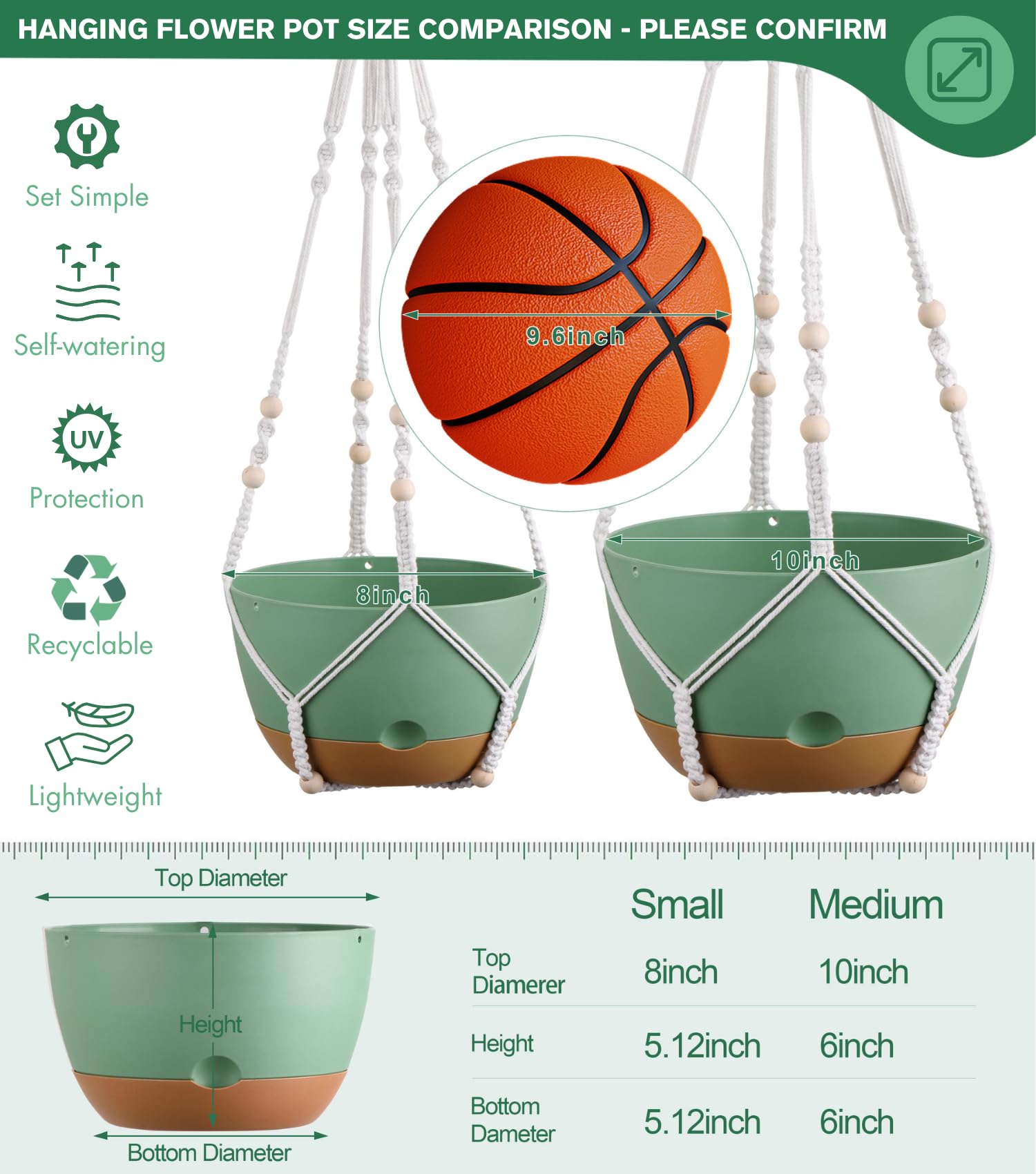 Montresor green hanging planter basket for easy mounting