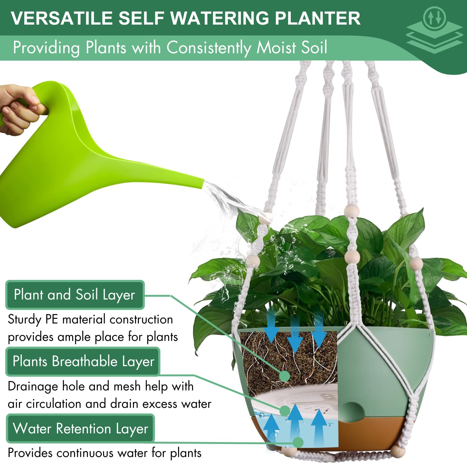 Montresor 12-inch planter with ventilation and drainage for plant health.