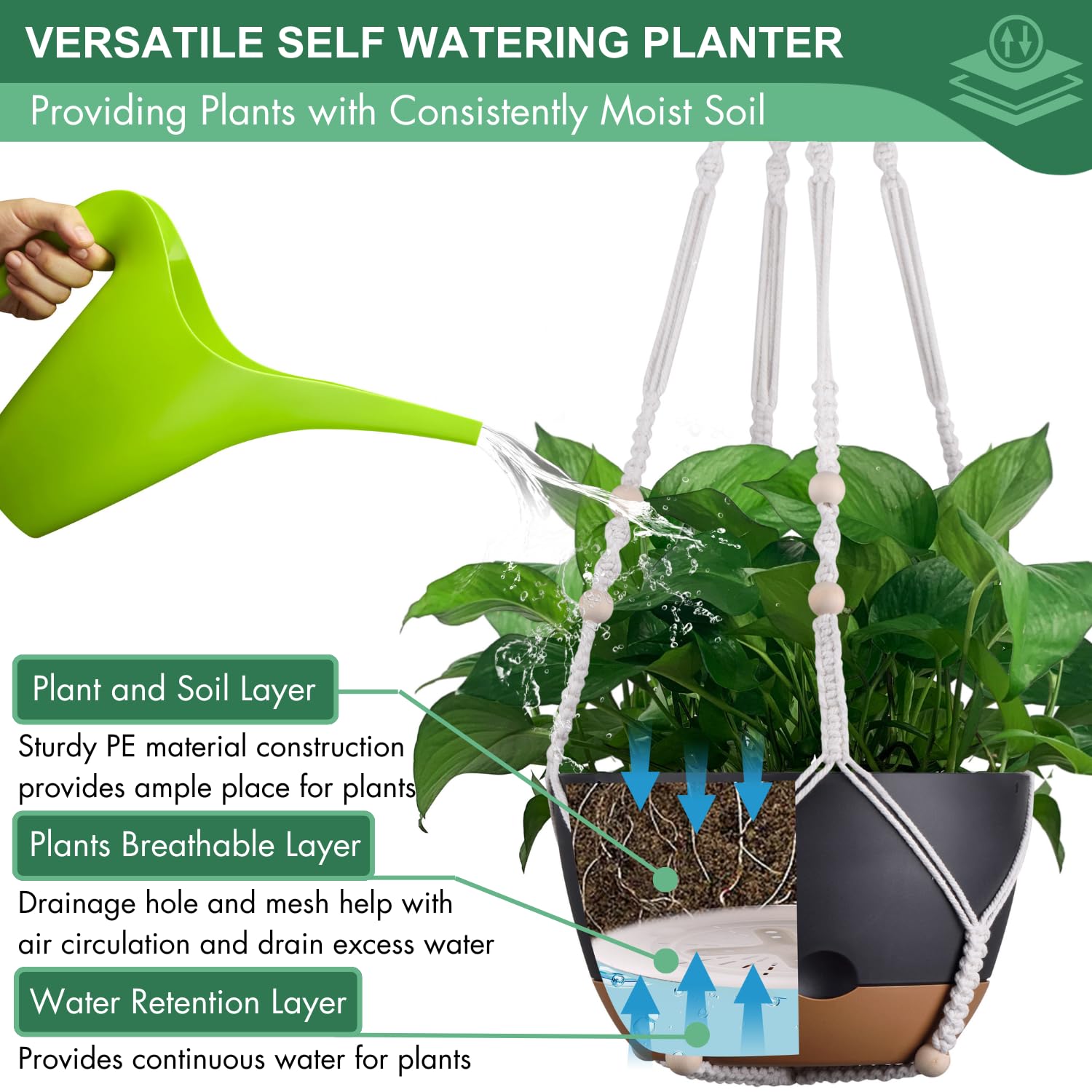 Montresor 8-inch hanging planter fits compact indoor or outdoor spaces.
