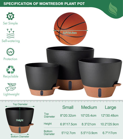 Montresor self-watering pot detachable reservoir enables easy refills.