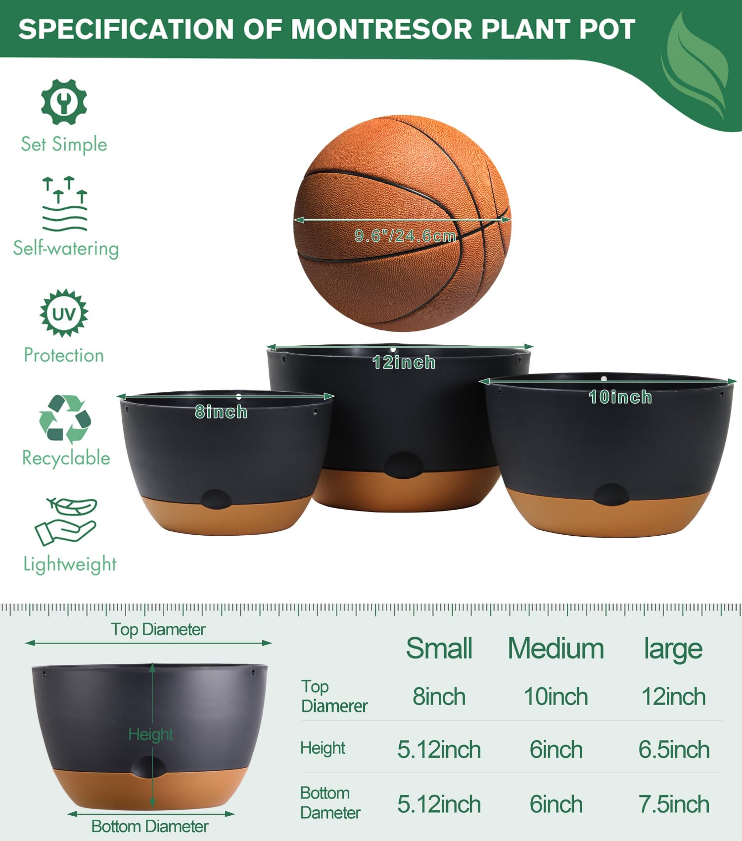 Montresor 12-inch ventilated hanging pot with drainage for healthy root airflow.