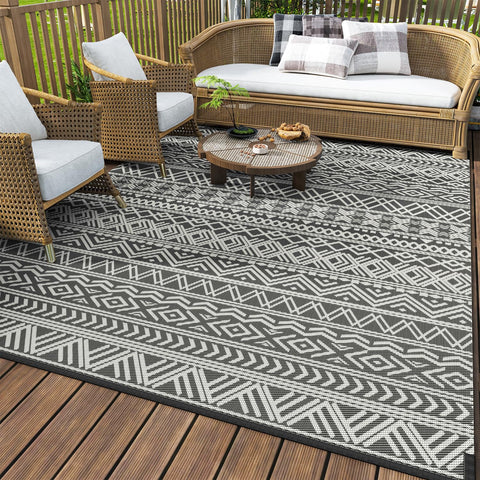 MontVoo outdoor rug 5x8 reversible boho grey for stylish patio and versatile spaces