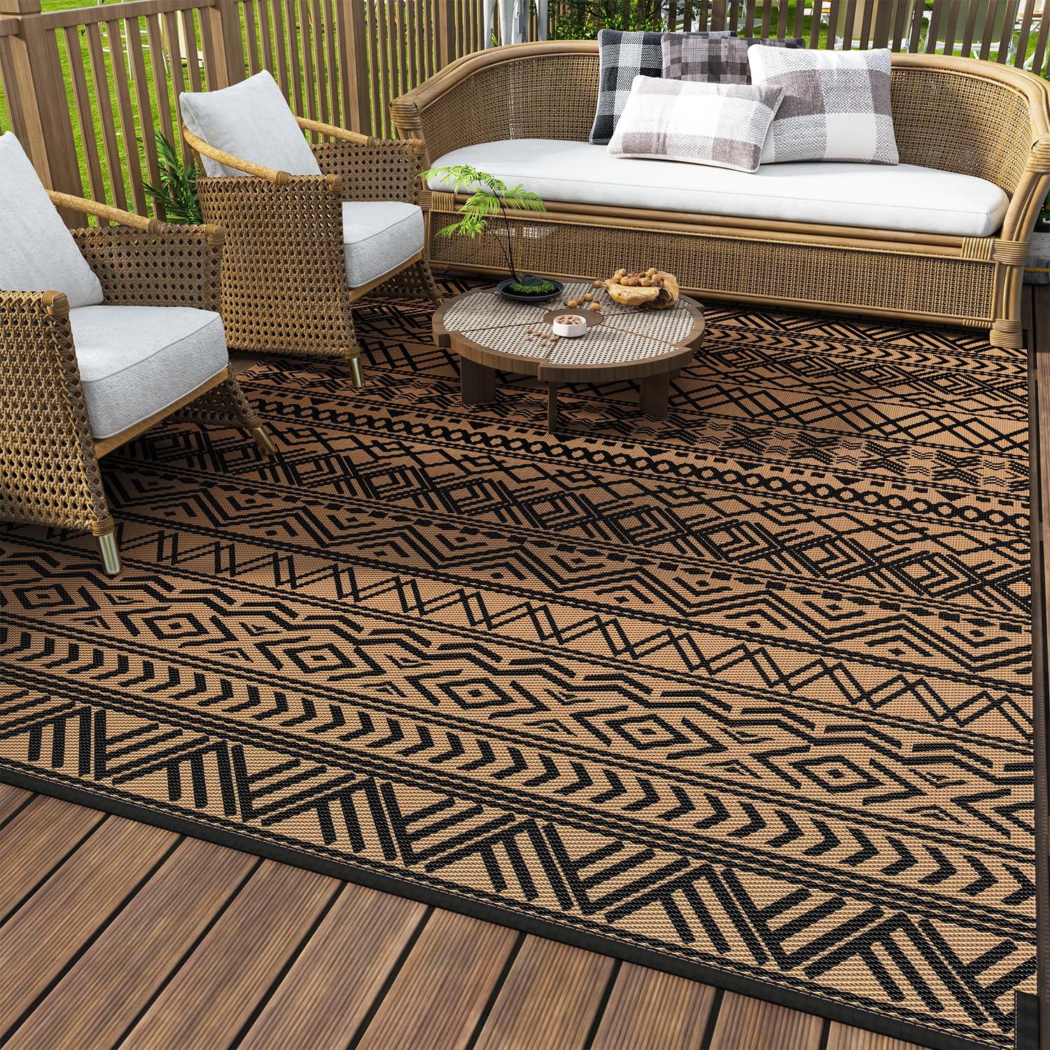 MontVoo outdoor rug 8x10 with reversible design enhances patio decor.
