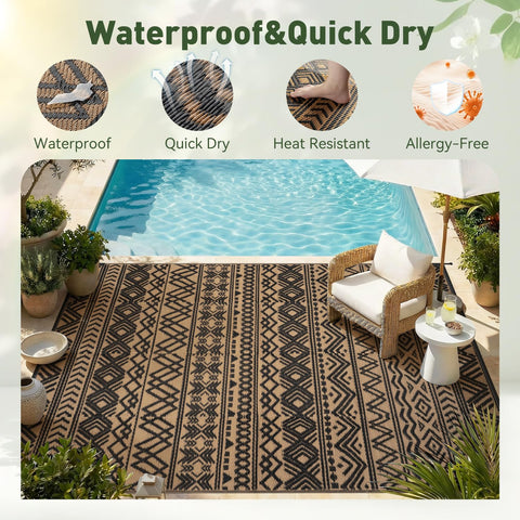 MontVoo rug 8x10 offers soft texture for comfortable outdoor seating.