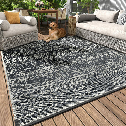 MontVoo outdoor rug for patio offers durable UV-stable protection against sun and spills.