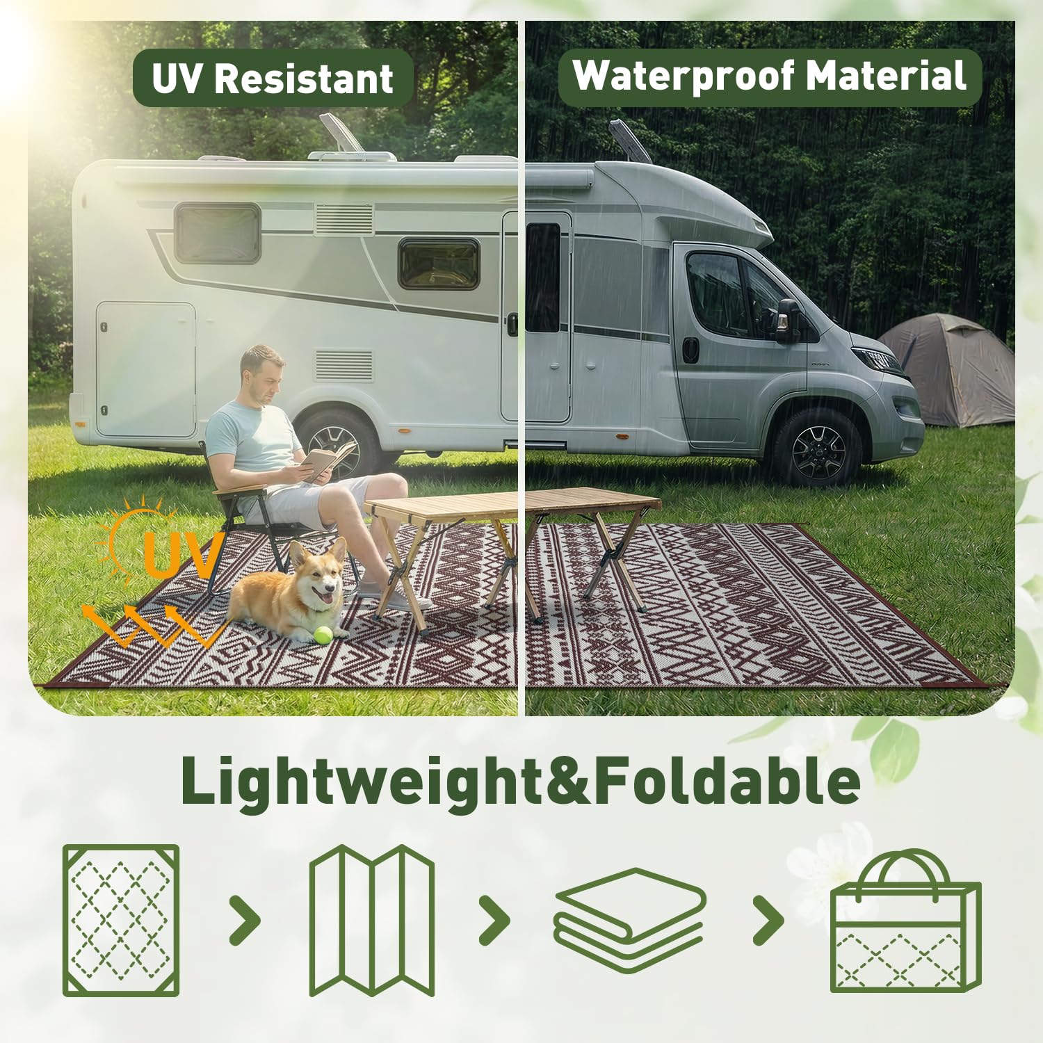 MontVoo outdoor rug picnic-mat versatility for camping or RV trips.