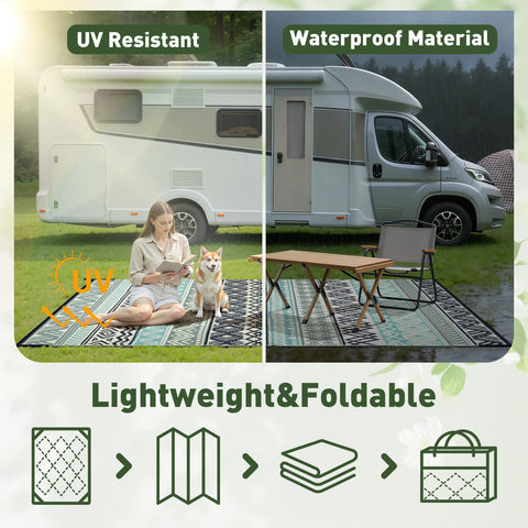 MontVoo plastic-straw cushioned rug provides soft underfoot comfort outdoors.