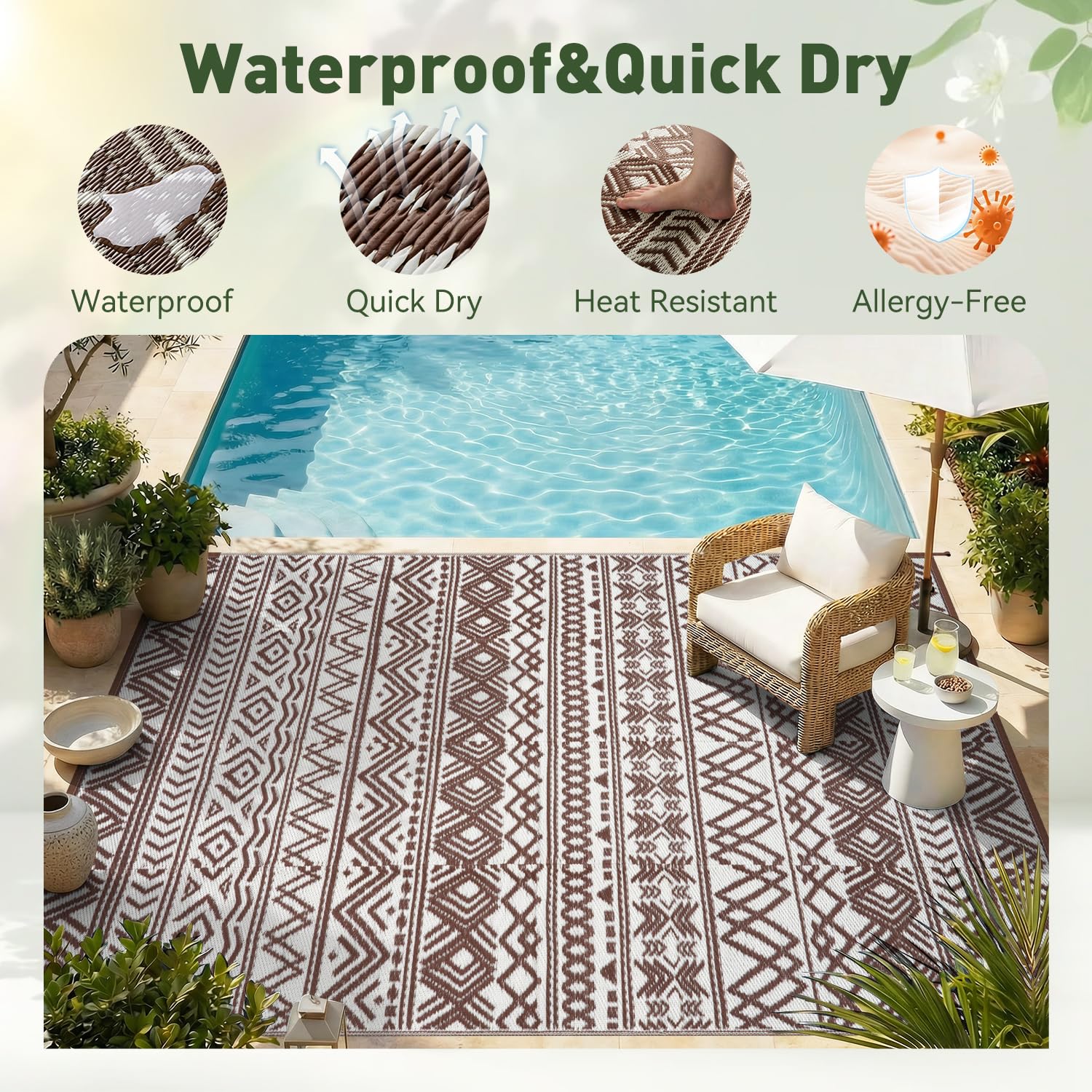 MontVoo outdoor rug quick-dry design helps keep patios clean.