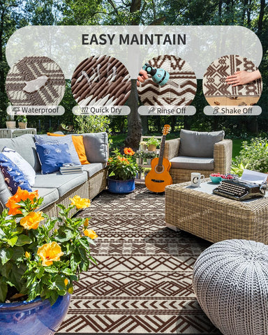 MontVoo outdoor rug reversible-design offers dual style for outdoor spaces.