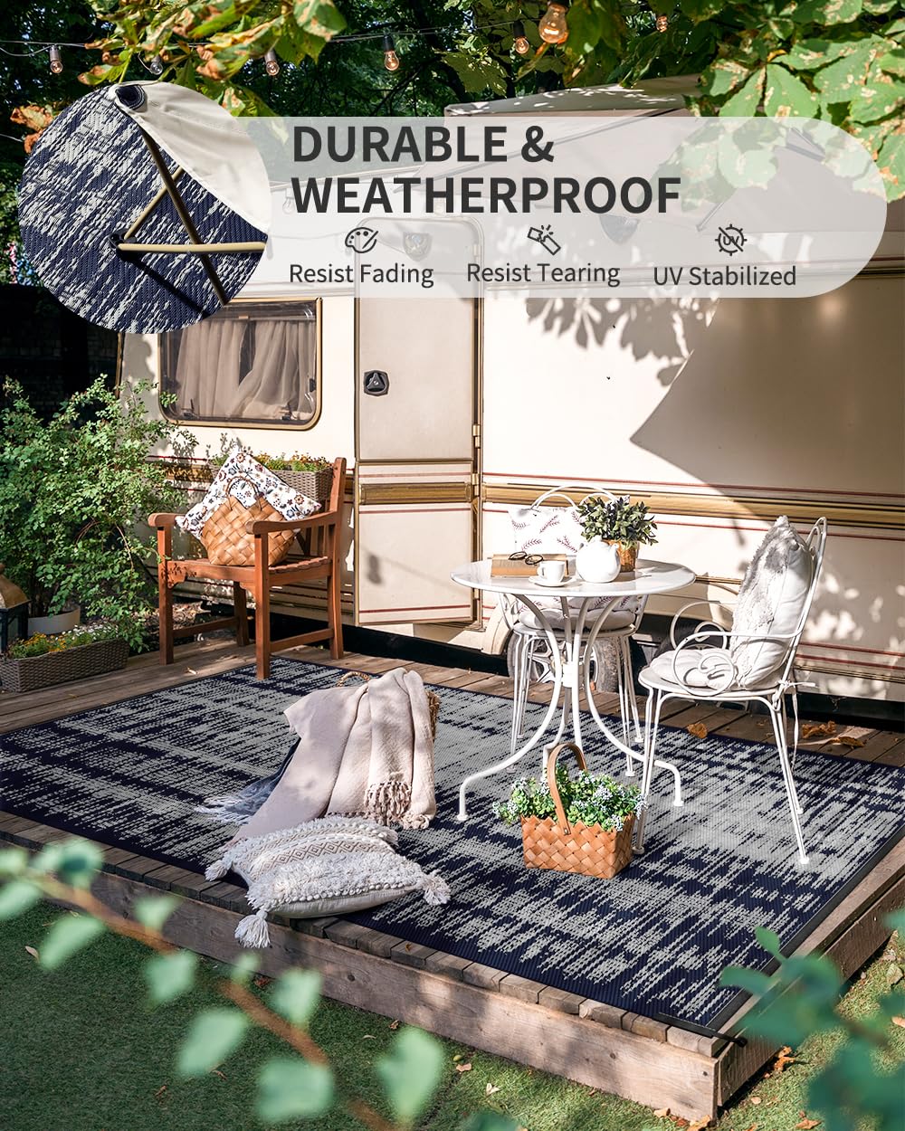 MontVoo Outdoor Rug suitable for RV exterior setup during travel