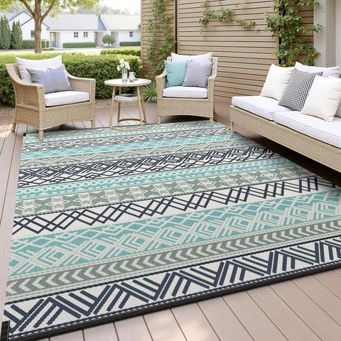 MontVoo waterproof outdoor rug 6x9 for patios and pool areas; quick-dry design.
