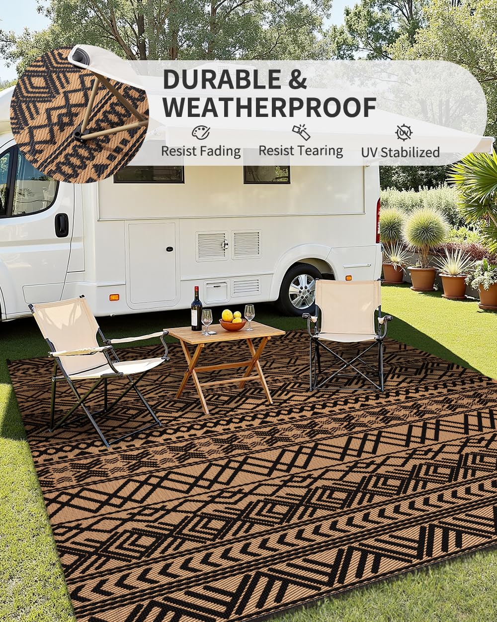 MontVoo patio rug resists water and dries quickly after outdoor use.