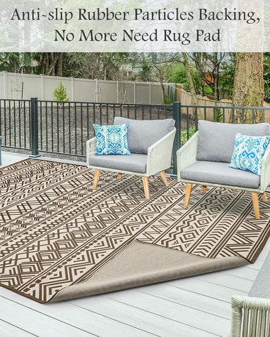 MontVoo UV-protected outdoor rug resists sun fading and weather damage.