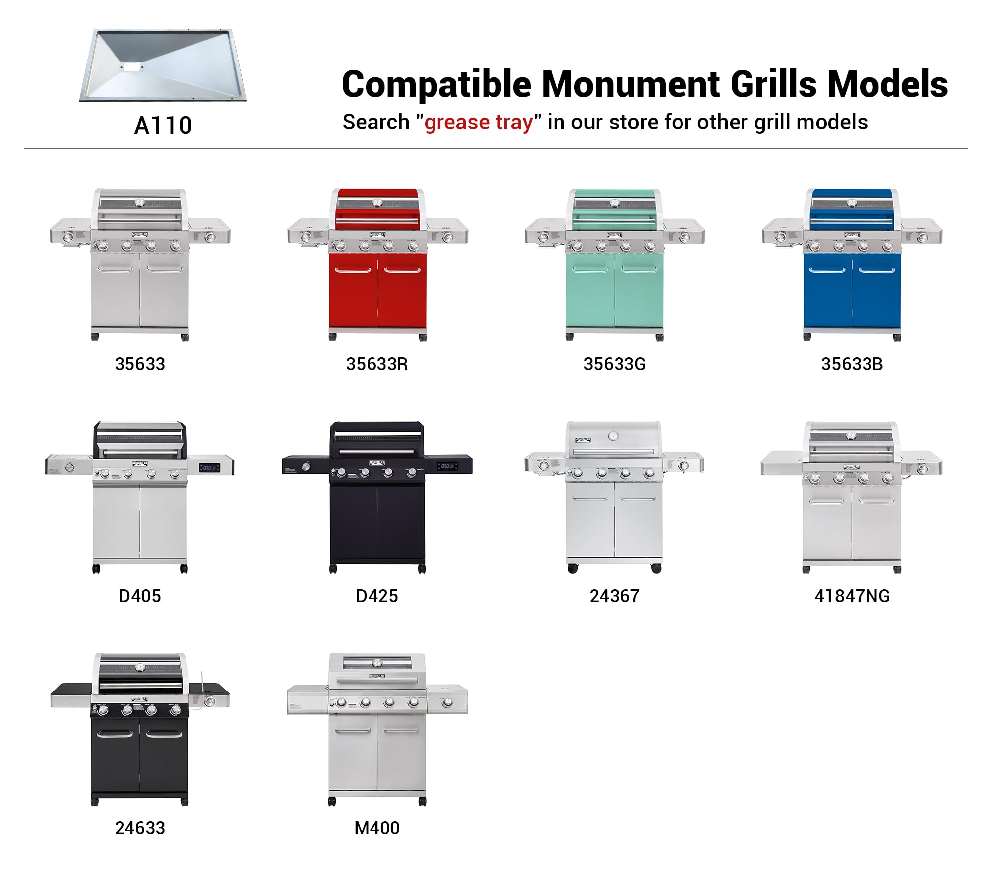 Monument Grills A110 easy-clean edge shown for quick maintenance after cooking.
