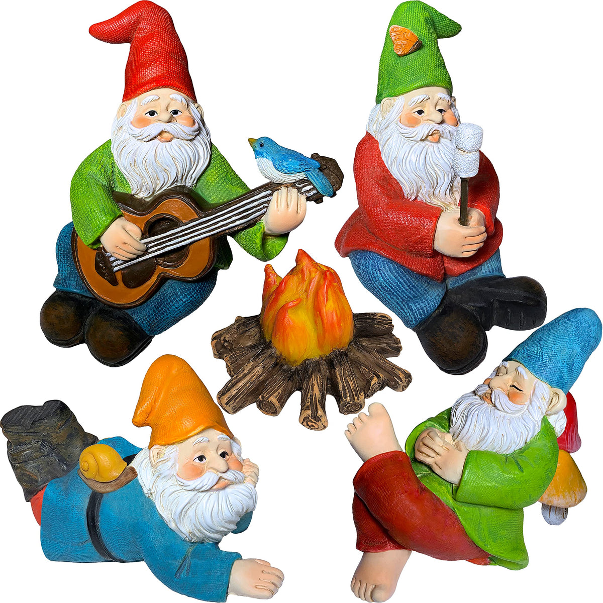 Mood Lab camping gnomes kit, five pieces, outdoor garden display idea