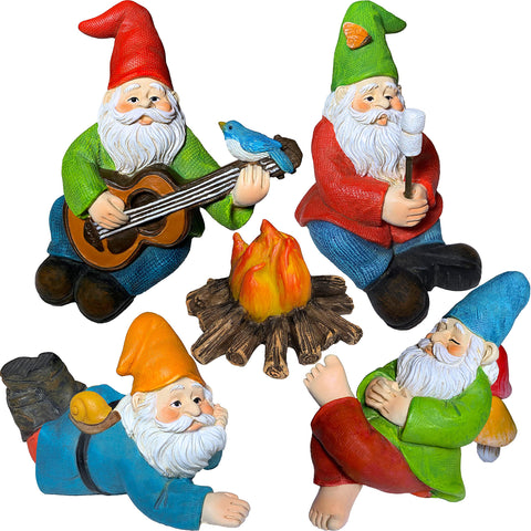 Mood Lab camping gnomes kit, five pieces, outdoor garden display idea