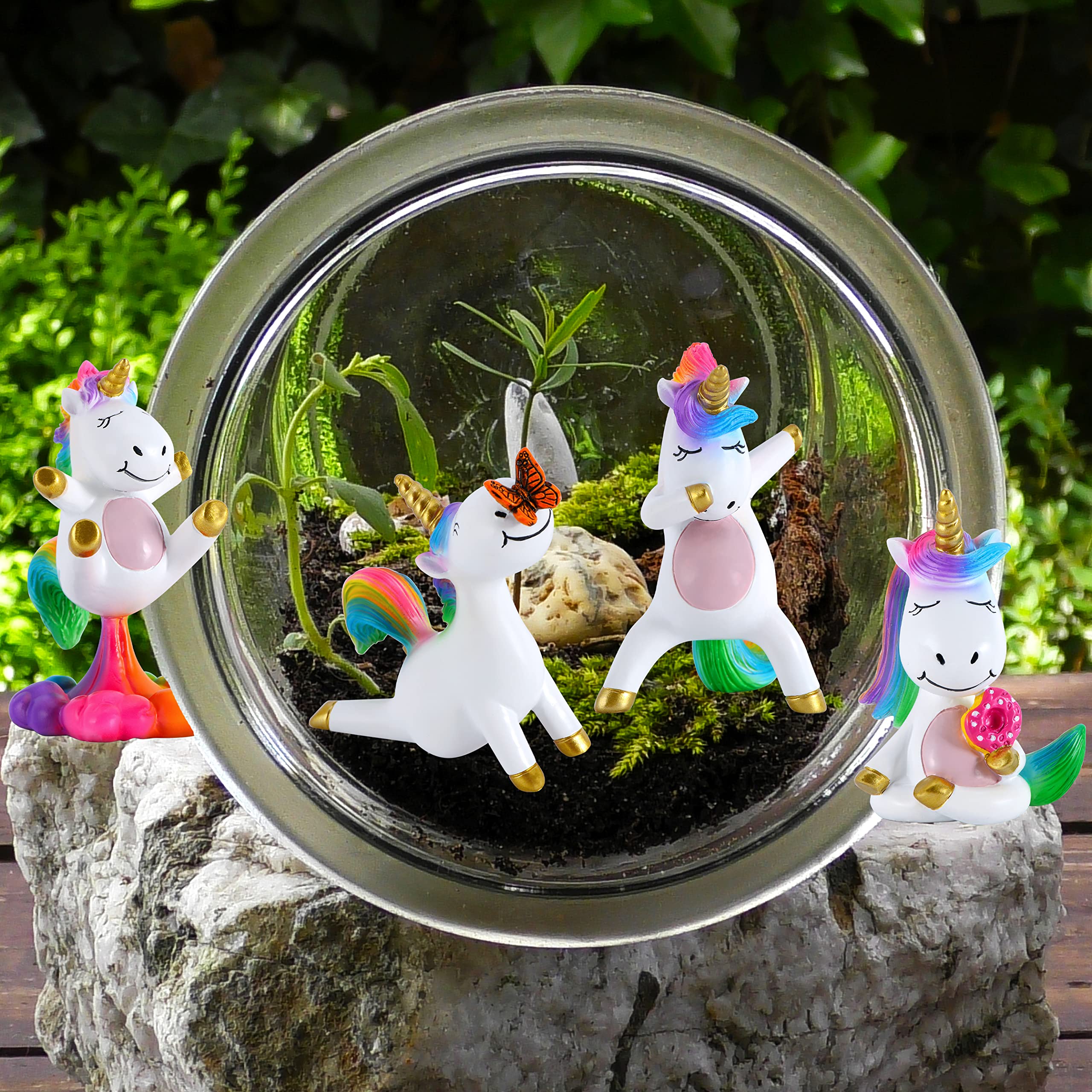 Mood Lab colorful rainbow unicorn figures highlighted for display