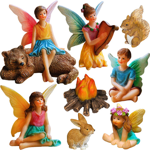 Mood Lab Fairy Garden camping kit figure set displayed outdoors for whimsical decor