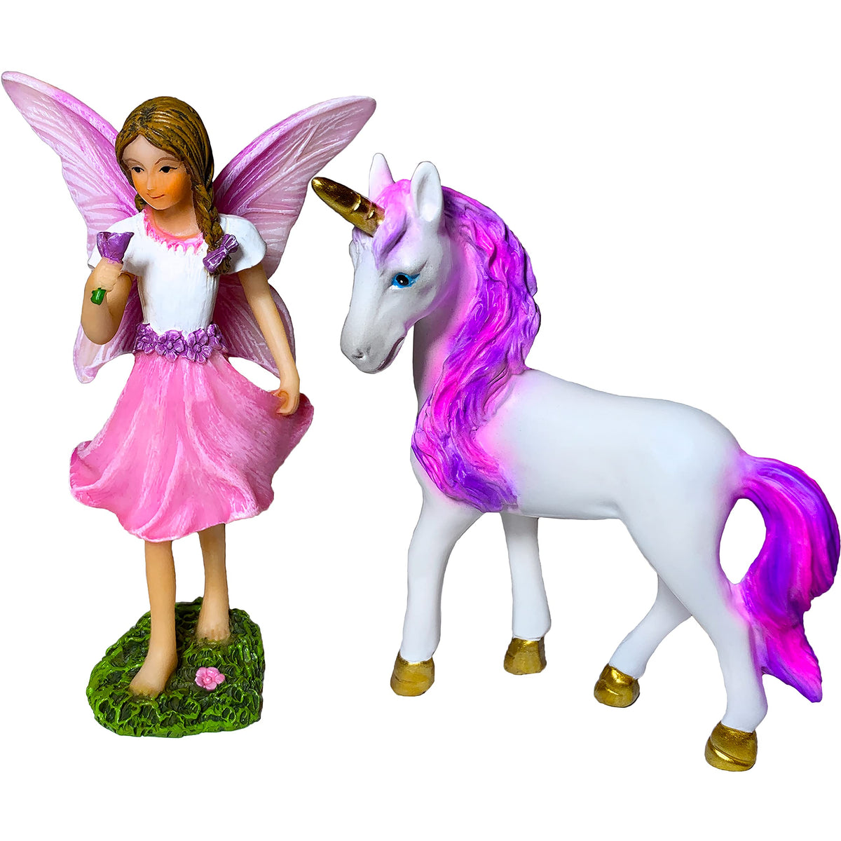 Mood Lab Fairy Garden Fairy with Unicorn set for outdoor display and garden charm.