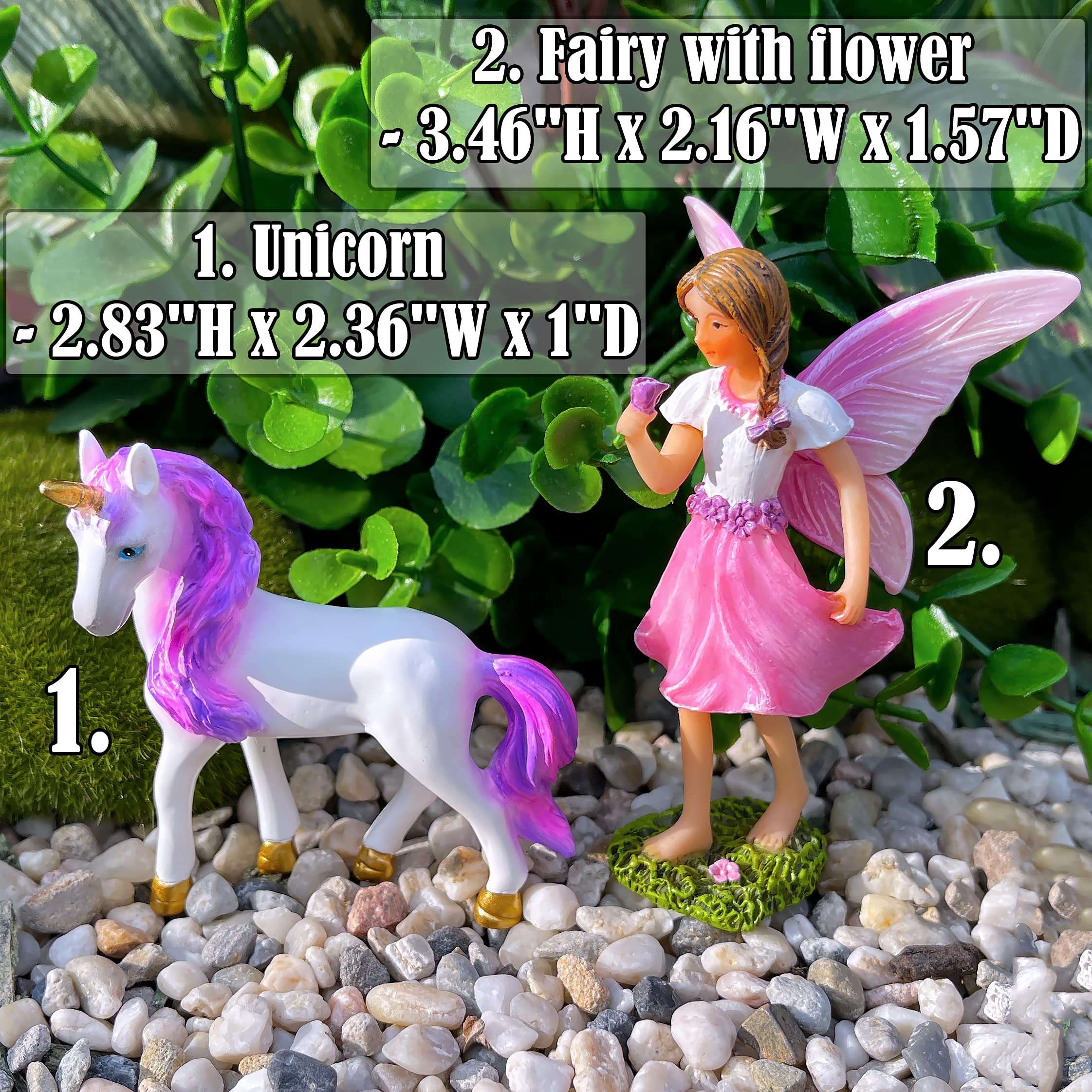 Mood Lab Fairy Garden Fairy with Unicorn set for outdoor display and garden charm.