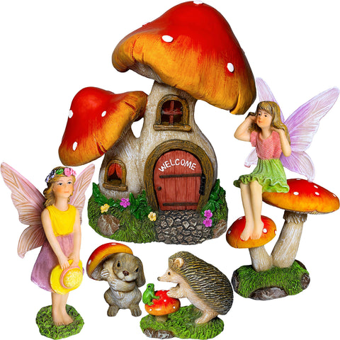 Mood Lab Fairy Garden Mushroom House 01, charming resin decor for indoor fairy displays.