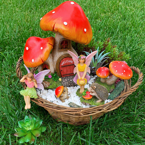 Mood Lab Fairy Garden Mushroom House 02, hand-painted detail with weather-ready finish for outdoors.