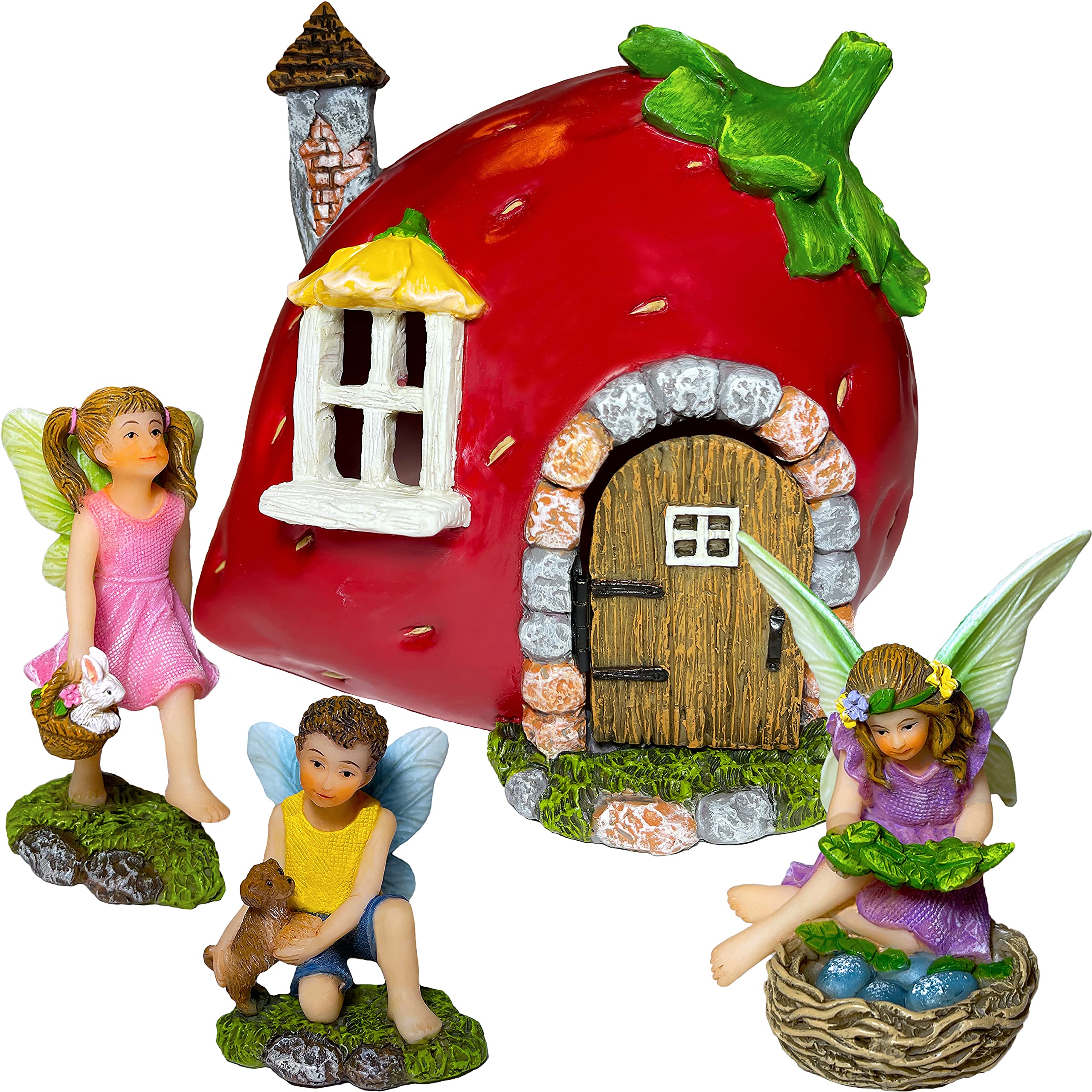 Mood Lab Fairy Garden Strawberry House set displayed in a sunny garden