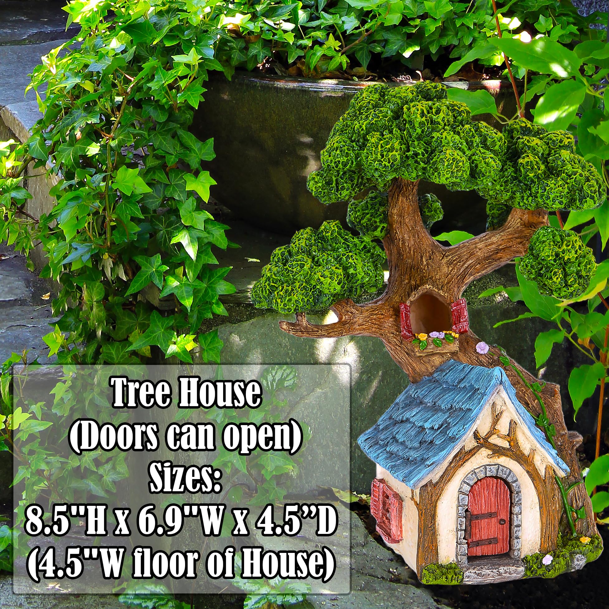Mood Lab Fairy House side view highlights hand-painted details for charming gardens.