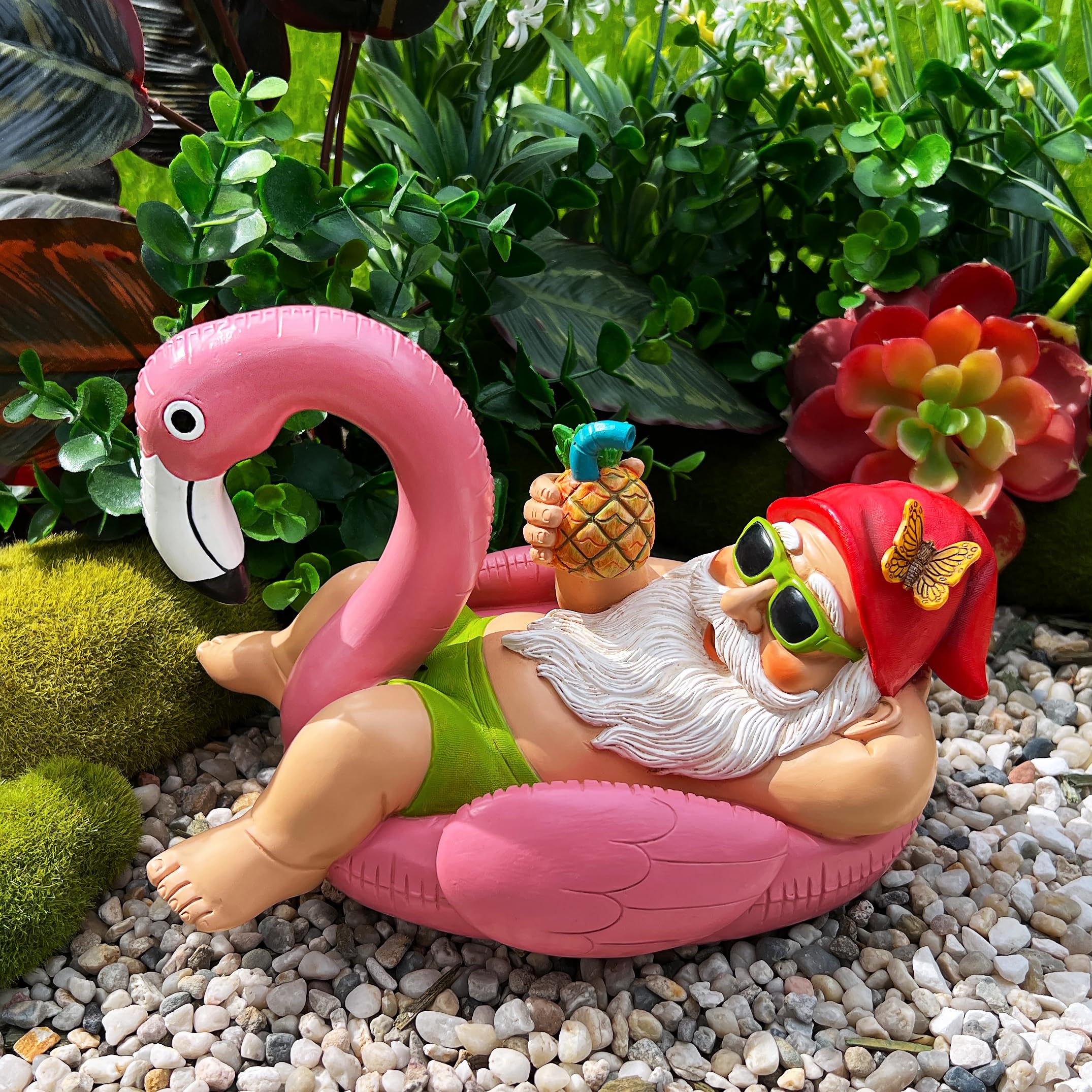 Mood Lab flamingo pose garden decor creates a cheerful focal point.