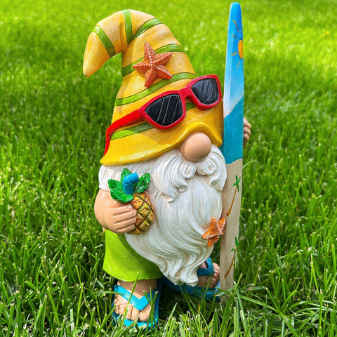 Mood Lab Garden Gnome Surfer figurine brightens garden border