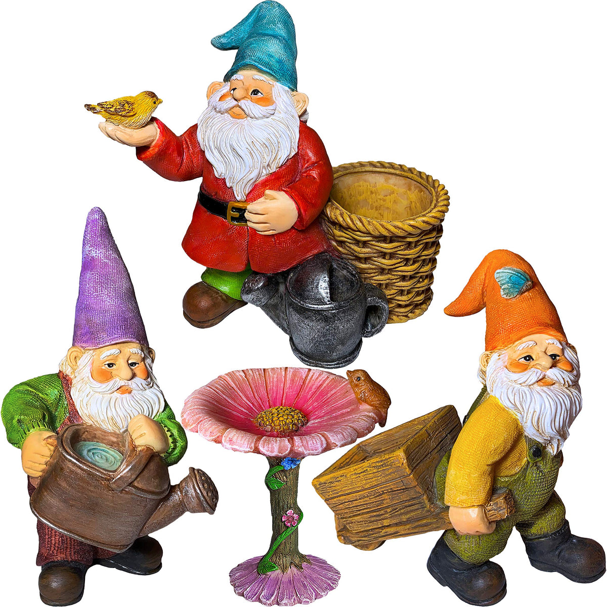 Mood Lab garden gnomes set of 4 figures for outdoor whimsy and lawn charm