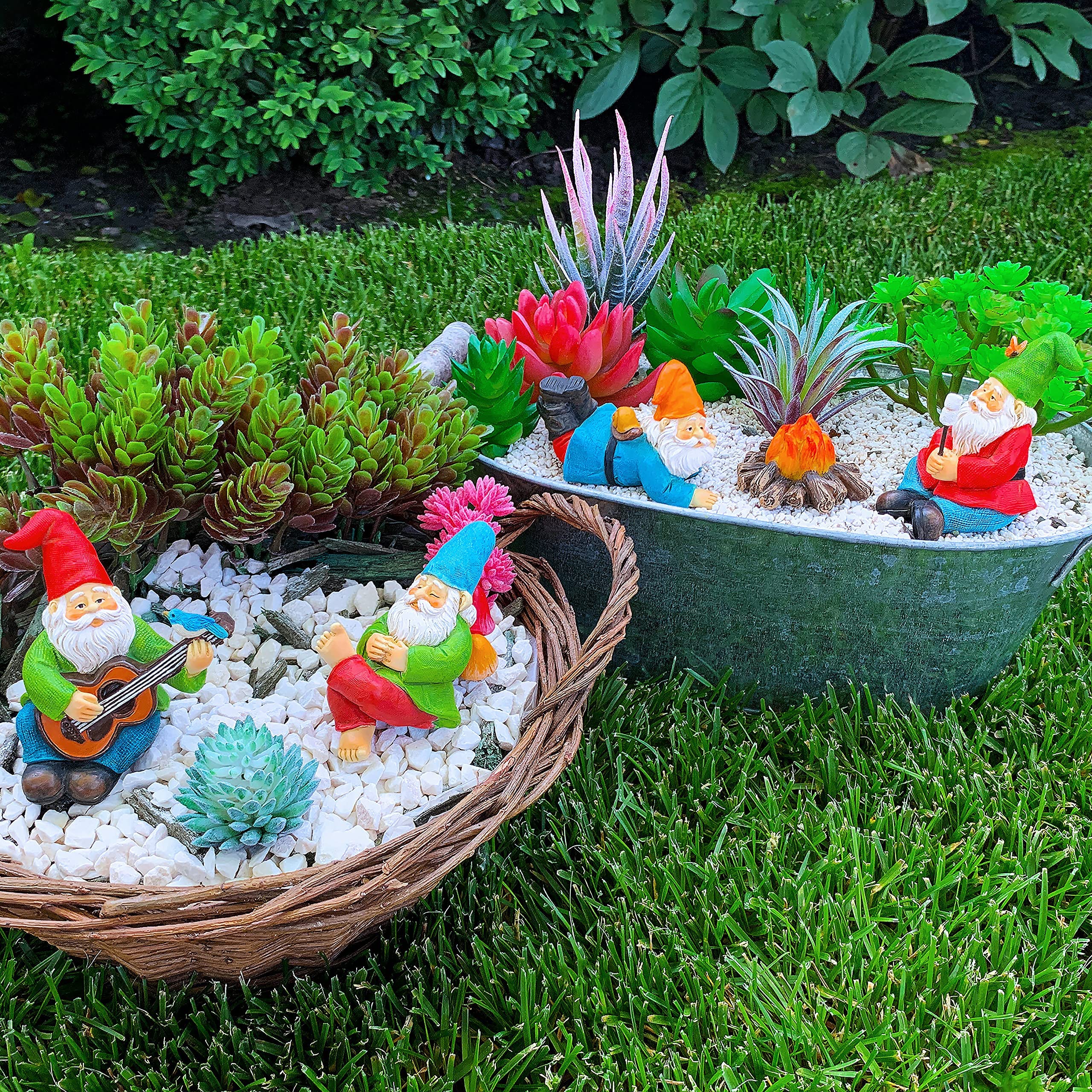 Mood Lab camping gnomes with guitar and marshmallows for cozy scene
