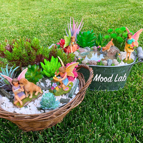 Mood Lab hand-painted fairy figures add whimsy to your garden scene