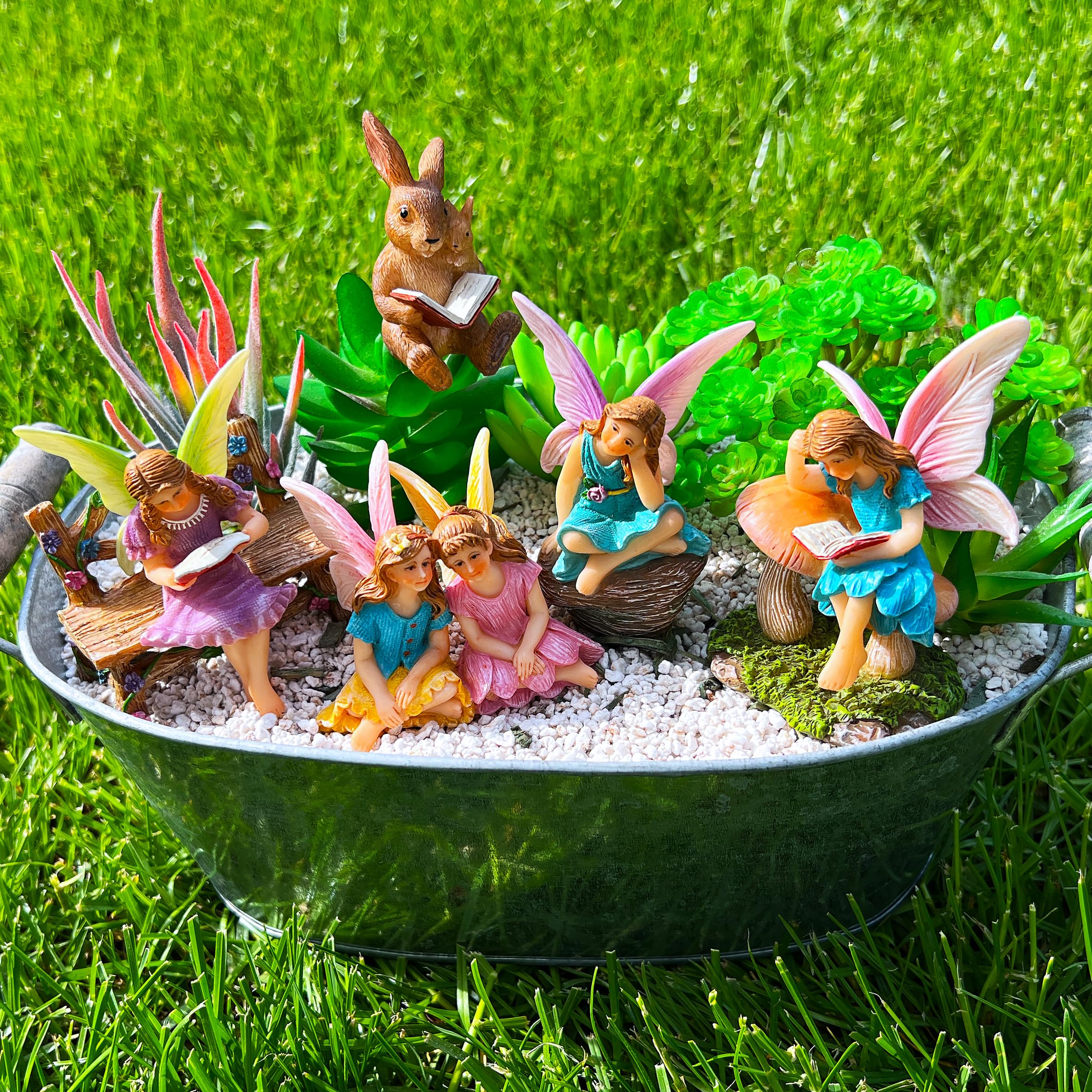 Mood Lab Hand-painted Fairy Statues showcase vibrant colors and durable resin finish