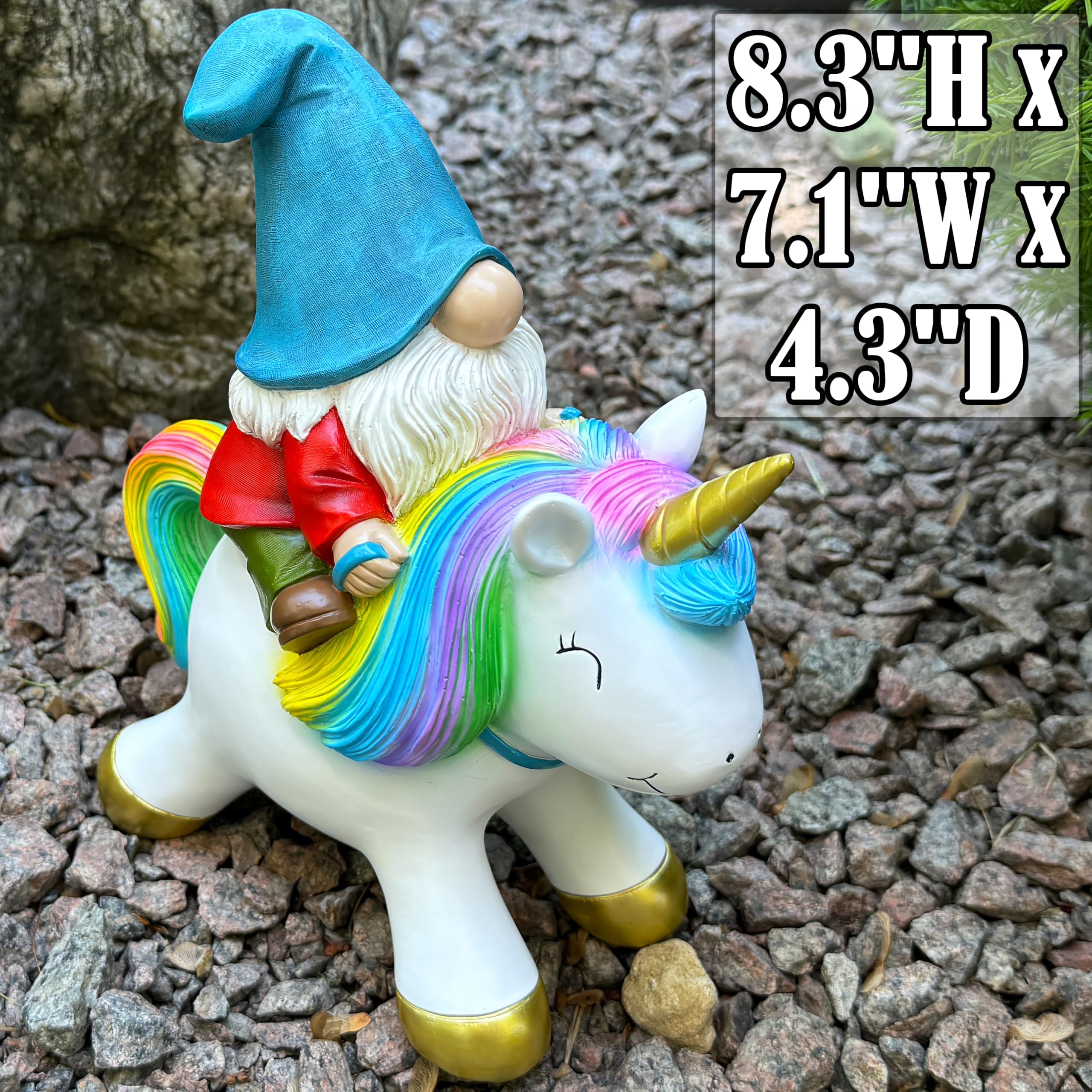 Mood Lab hand-painted gnome on unicorn adds color to patios
