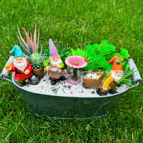 Mood Lab hand-painted gnomes with sun-protection coating for lasting color
