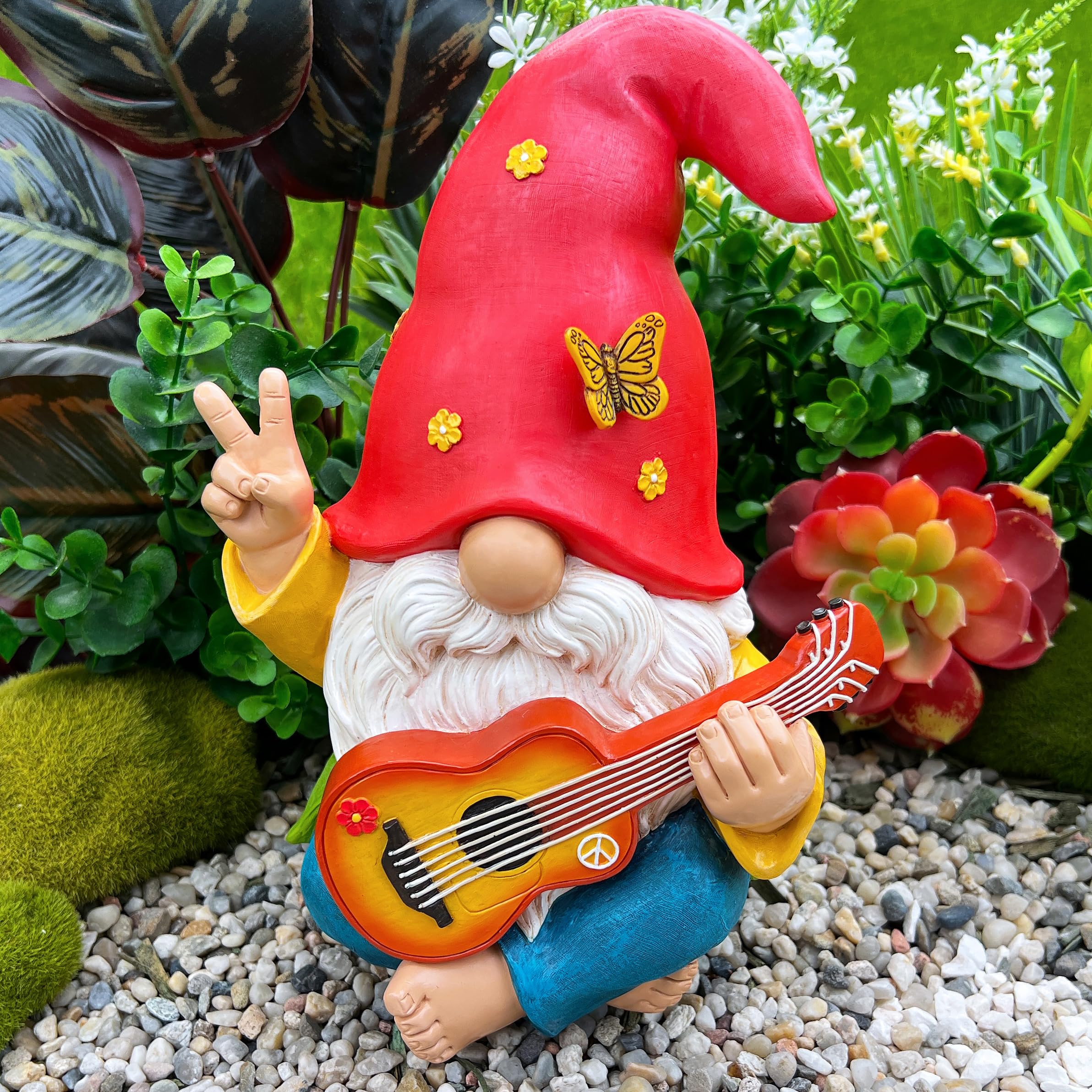 Mood Lab hippie gnome statue, hand-painted for garden charm