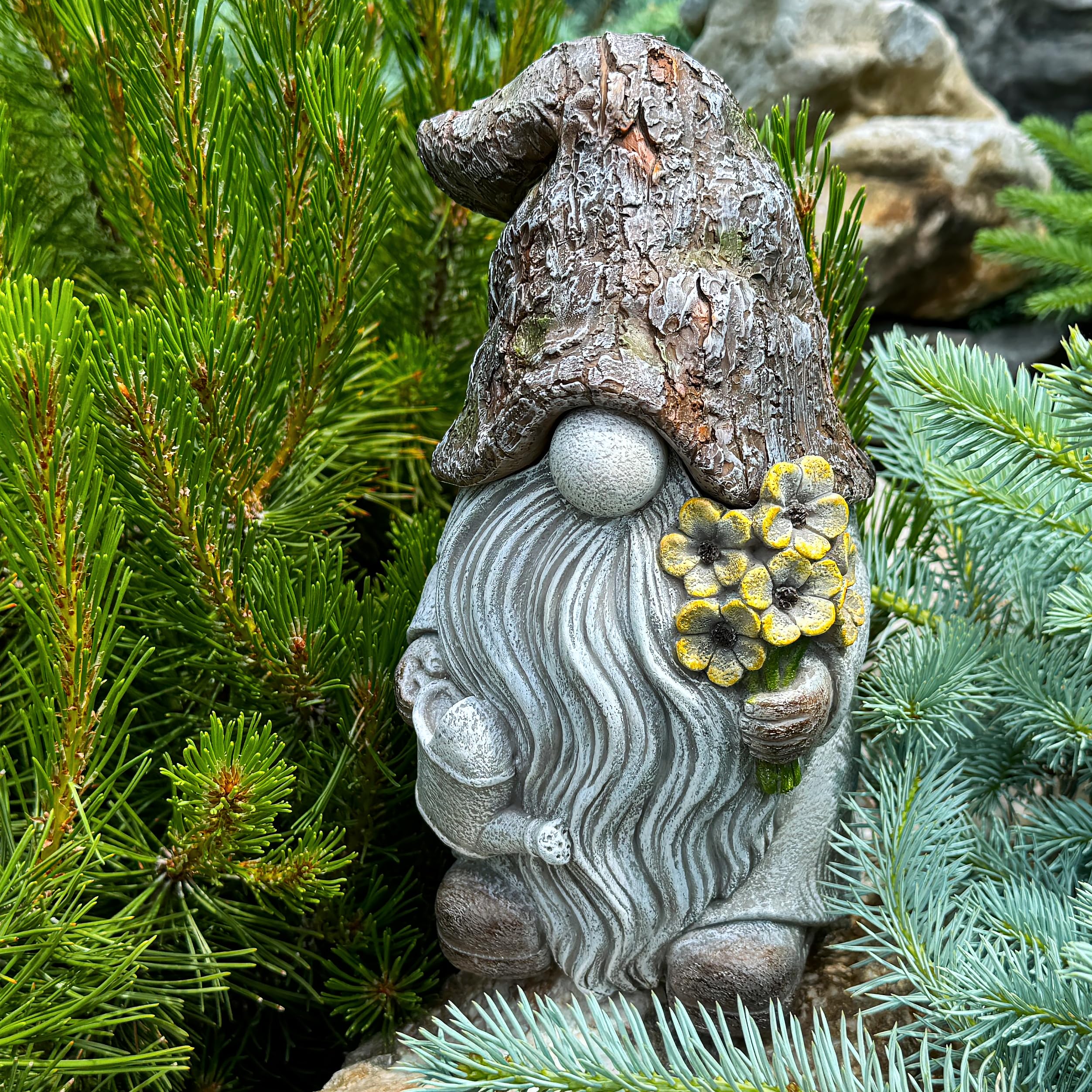 Mood Lab lawn gnome figurine brightening the lawn with whimsy.