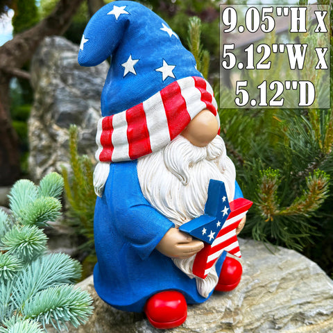Mood Lab patriotic gnome statue with hand-painted details for yard decor