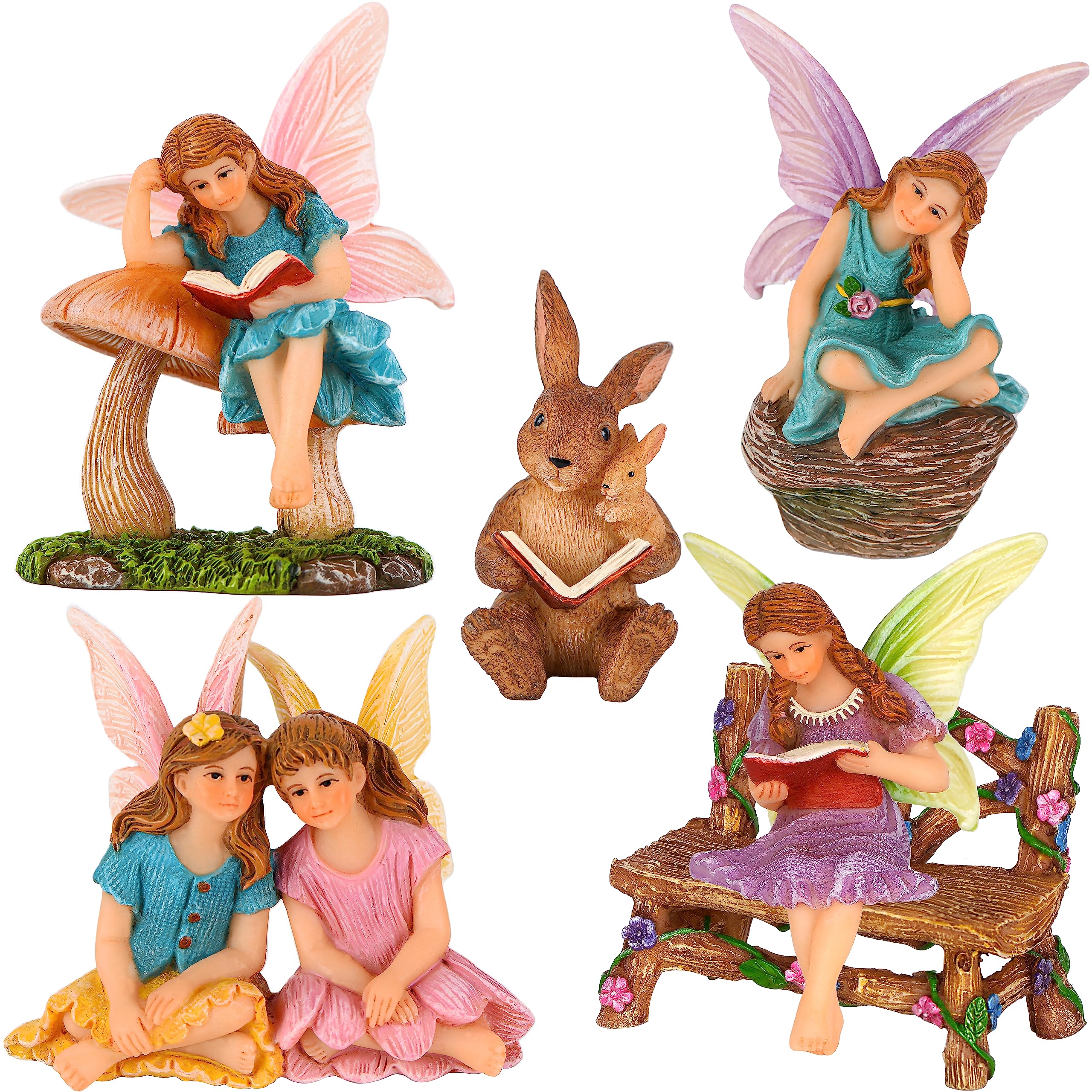 Mood Lab Reading Fairies Set with whimsical garden statues for cozy storytelling corners